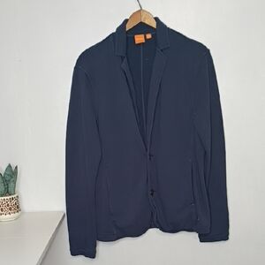 Hugo Boss Mens Navy Blue Blazer Cardigan Jacket Size Small 100% Cotton